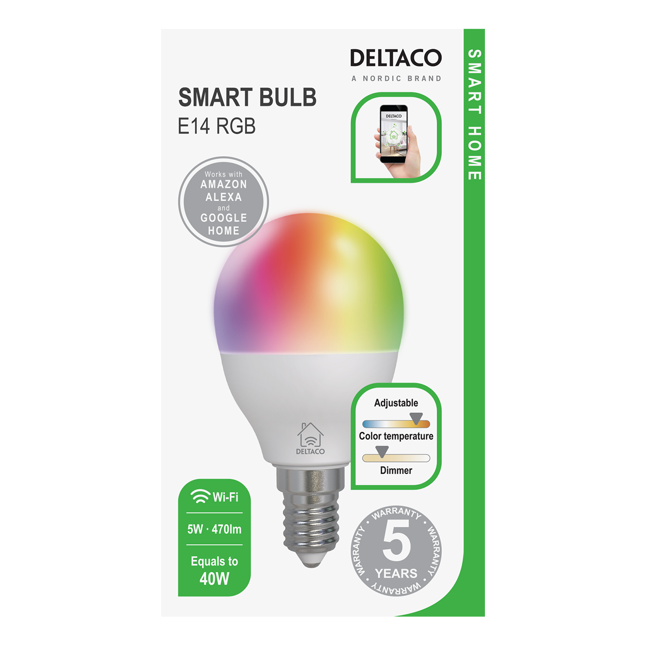 DELTACO SMART HOME Dimbar LED-lampa, E14, 5W