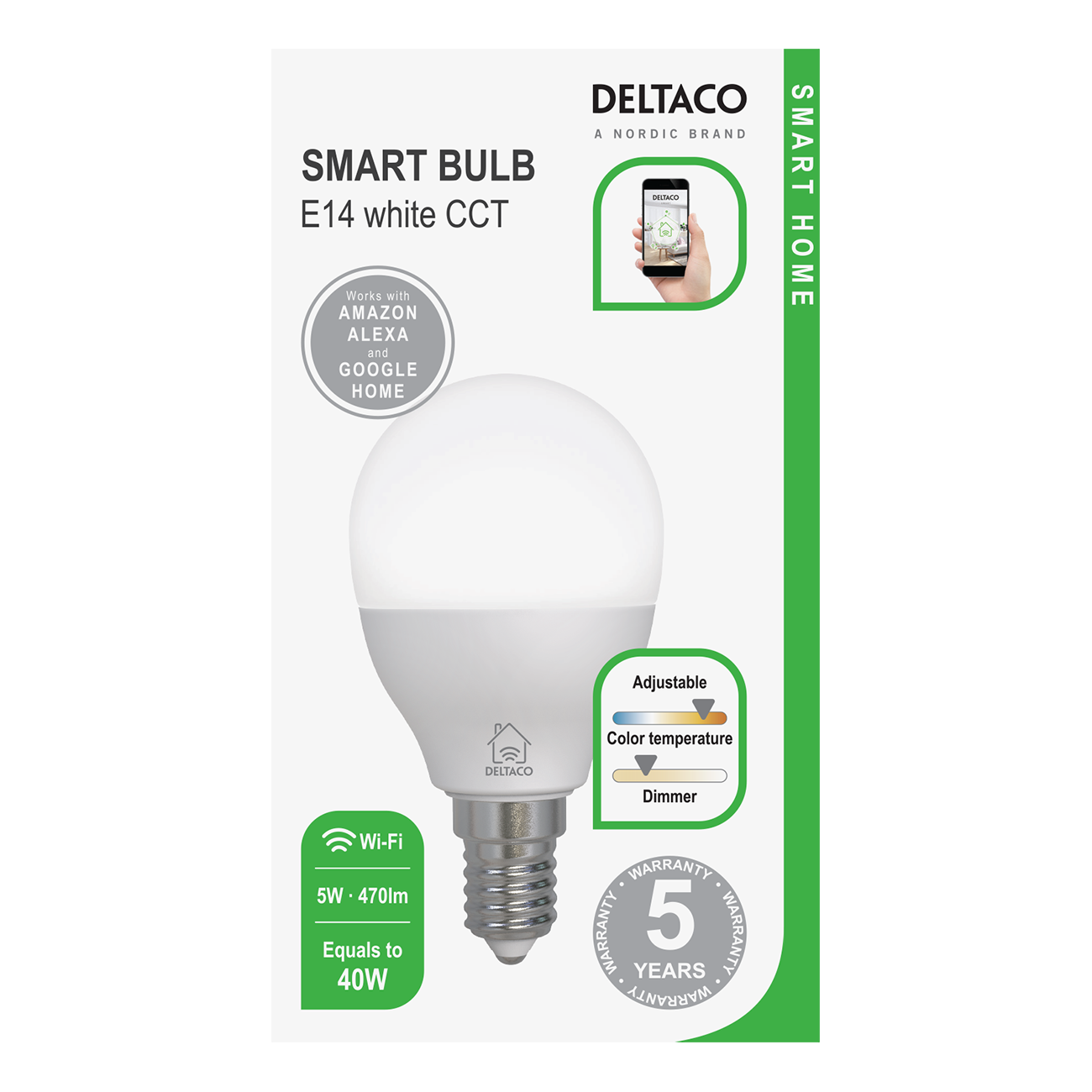 Deltaco Smart Home LED-lampa, E14, 5W