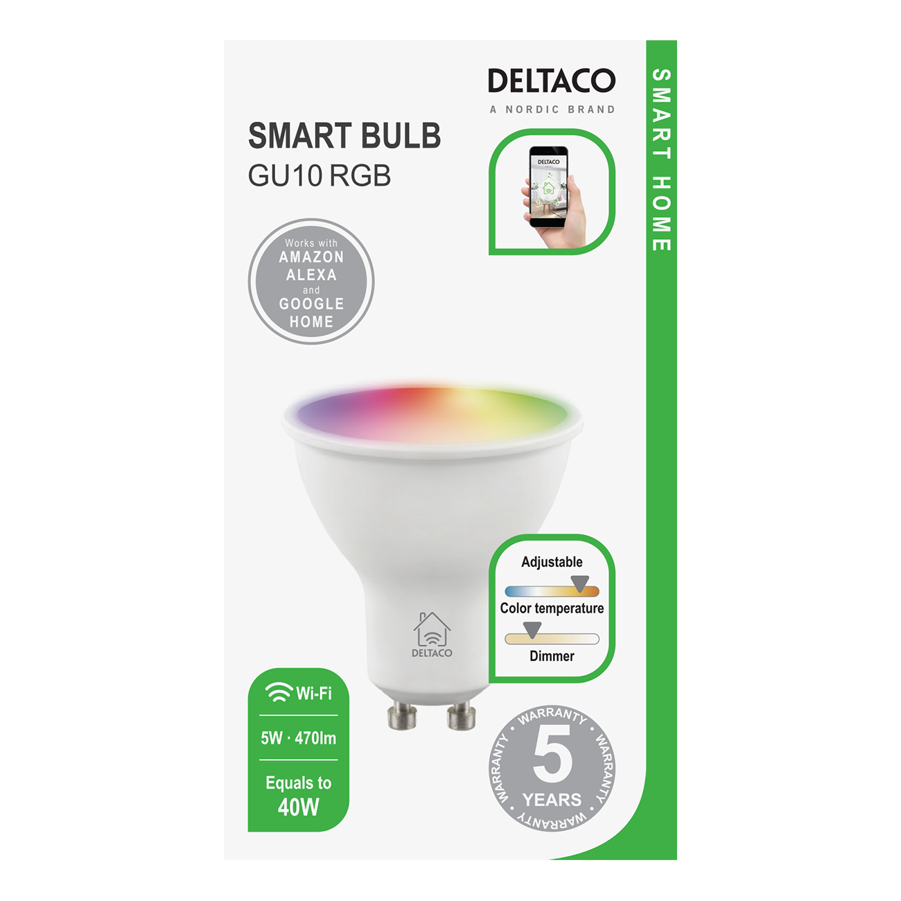 DELTACO SMART HOME Dimbar LED-lampa, GU10, 5W