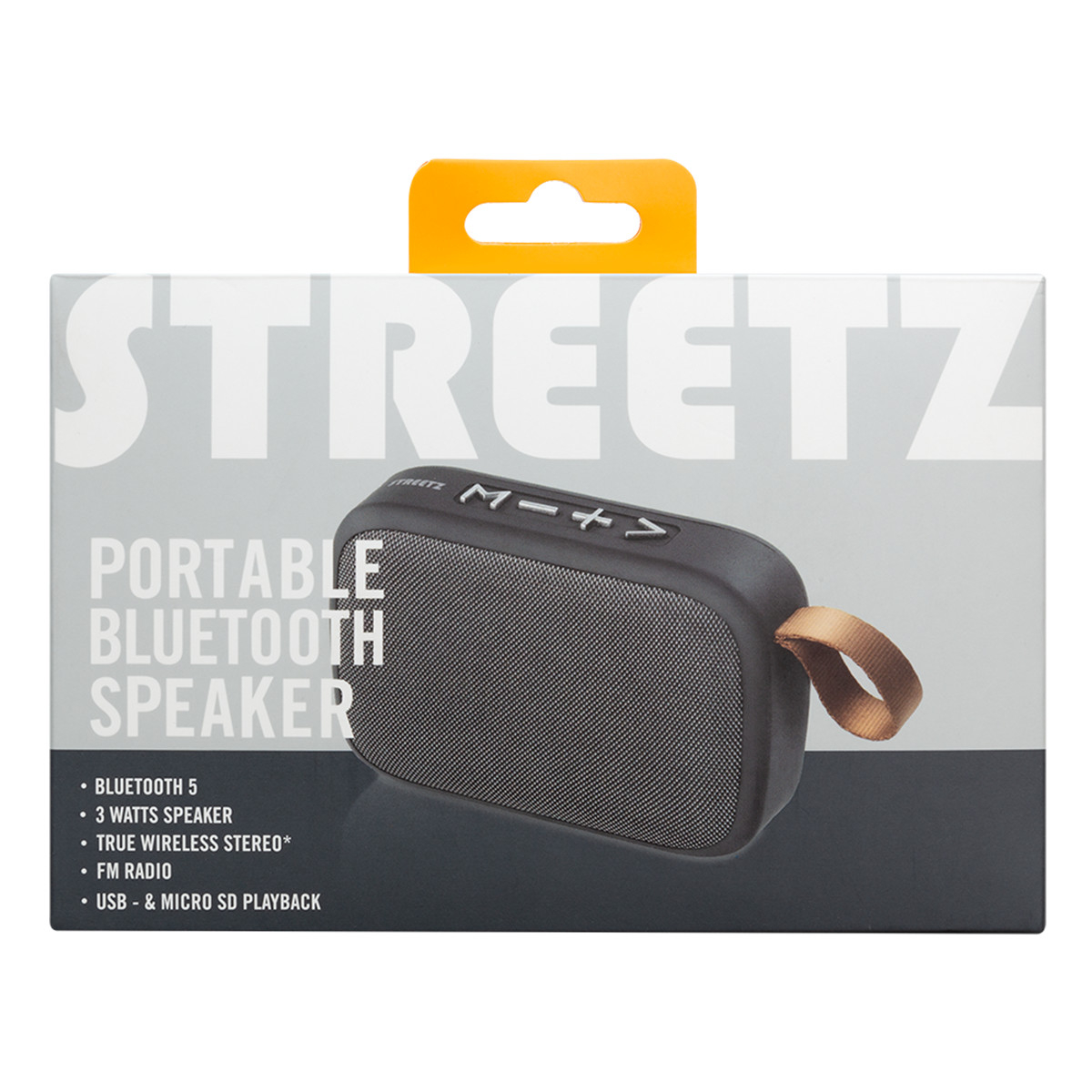 STREETZ Bärbar Bluetooth-högtalare, USB/TF/AUX/FM, svart