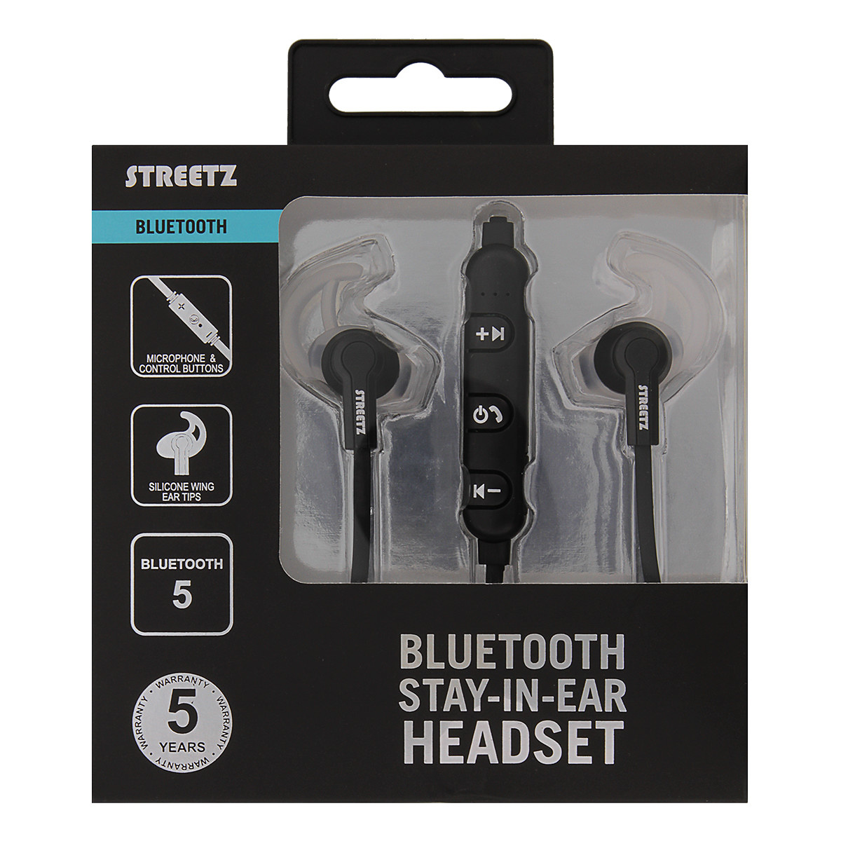 STREETZ Bluetooth Stay-in-ear Headset, Bluetooth 5, svart