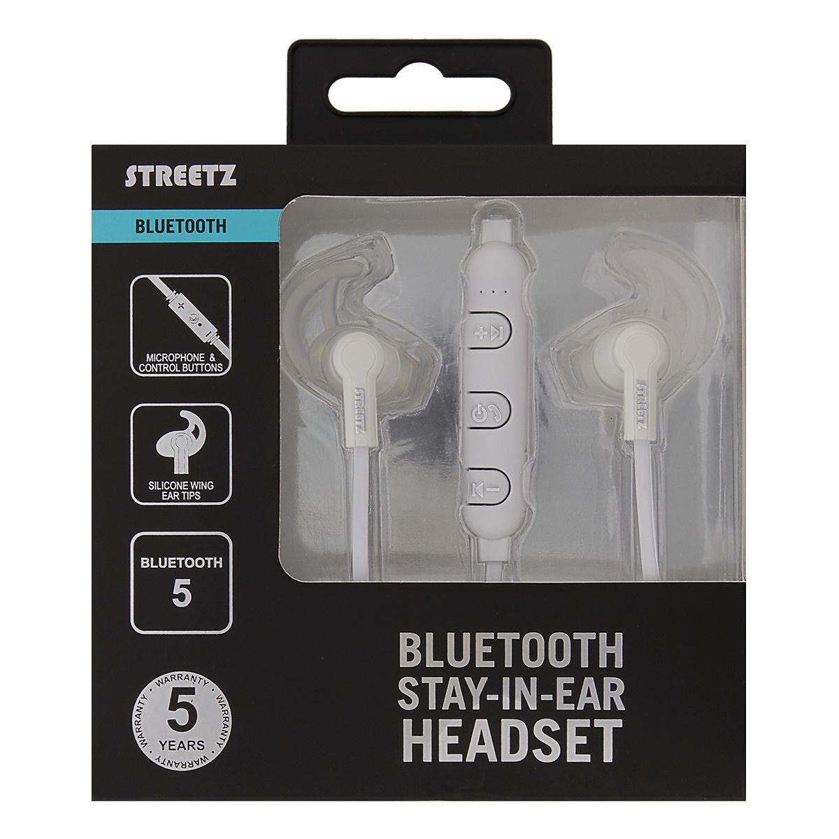 STREETZ Bluetooth Stay-in-ear Headset, Bluetooth 5, vit