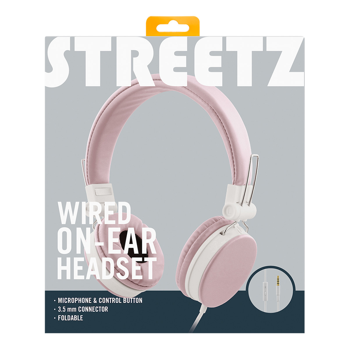 STREETZ Hopfällbara hörlurar med mikrofon, 3.5 mm