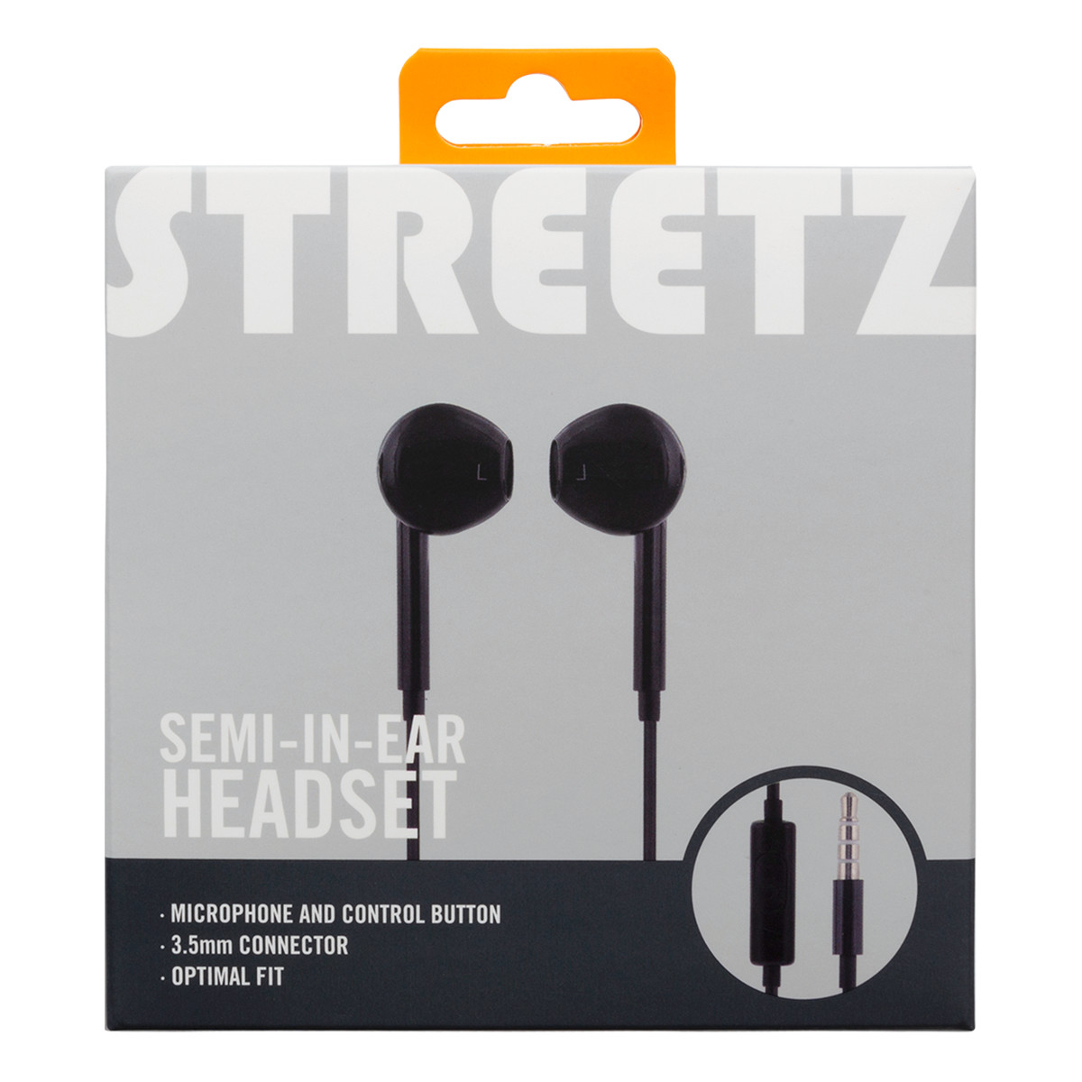 STREETZ Semi-In-Ear hörlurar med mikrofon, 3.5 mm, svart