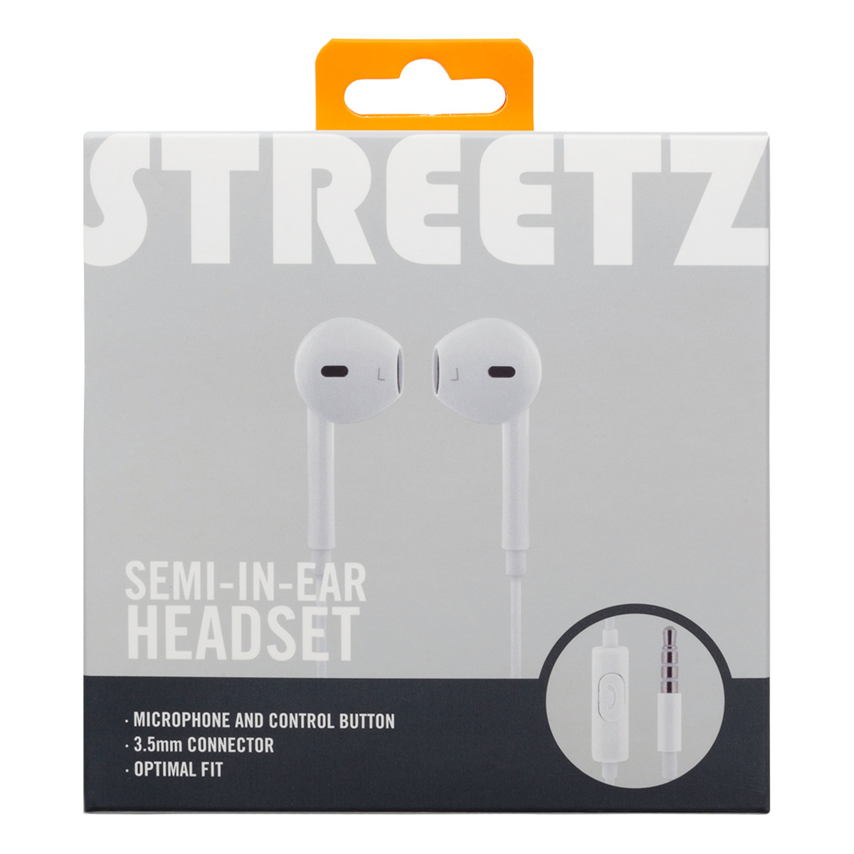 STREETZ Semi-In-Ear hörlurar med mikrofon, 3.5 mm, vit