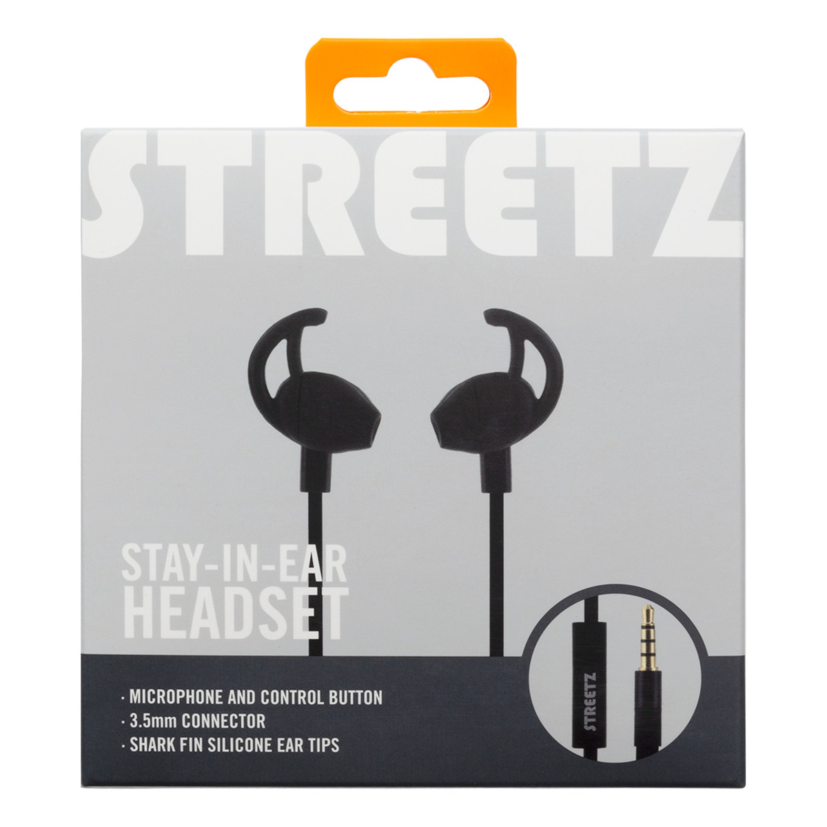 STREETZ Stay-In-Ear sporthörlurar med mikrofon, 3.5 mm, svart