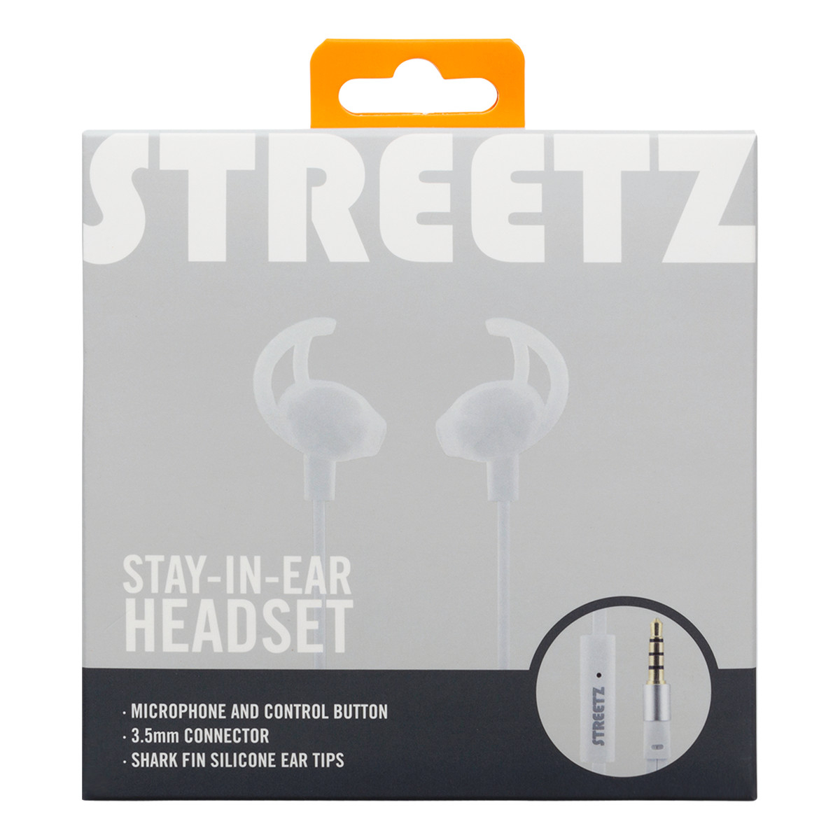 STREETZ Stay-In-Ear sporthörlurar med mikrofon, 3.5 mm, vit