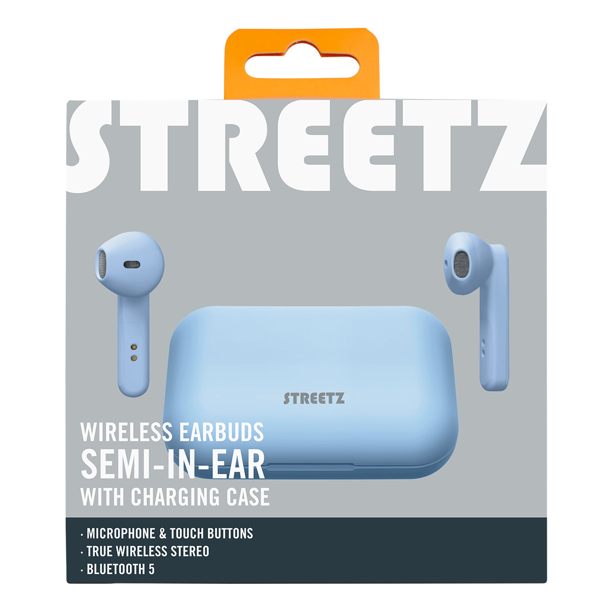 STREETZ Trådlösa Semi-In-Ear hörlurar med etui, TWS, blå