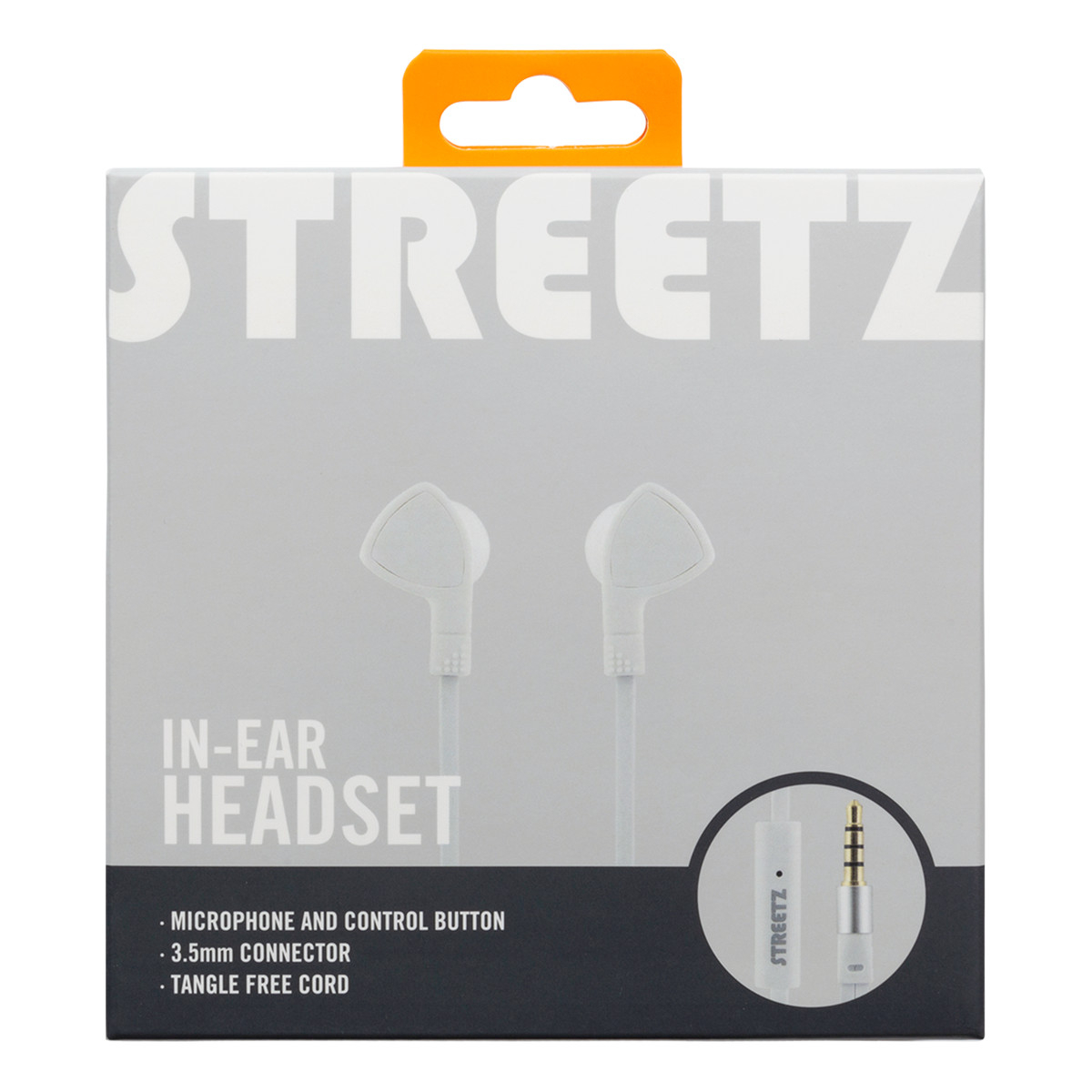 STREETZ Trasselfria In Ear-hörlurar med mikrofon, 3.5 mm, vit