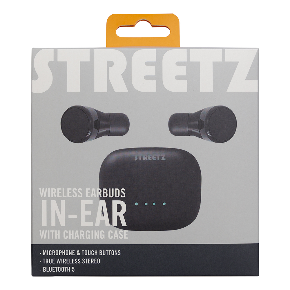 STREETZ TWS trådlösa In Ear-hörlurar, Bluetooth 5, svart