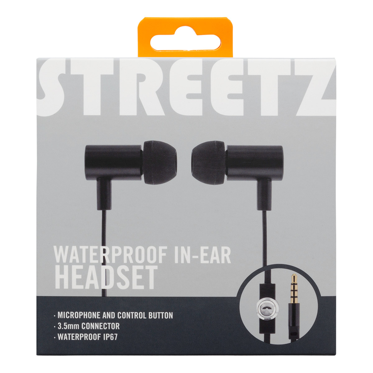 STREETZ Vattentäta In Ear-hörlurar med mikrofon, 3.5mm, svart