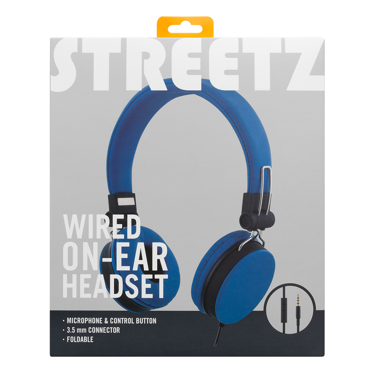 STREETZ vikbara hörlurar med mikrofon, 3.5mm, 1.5m, blå