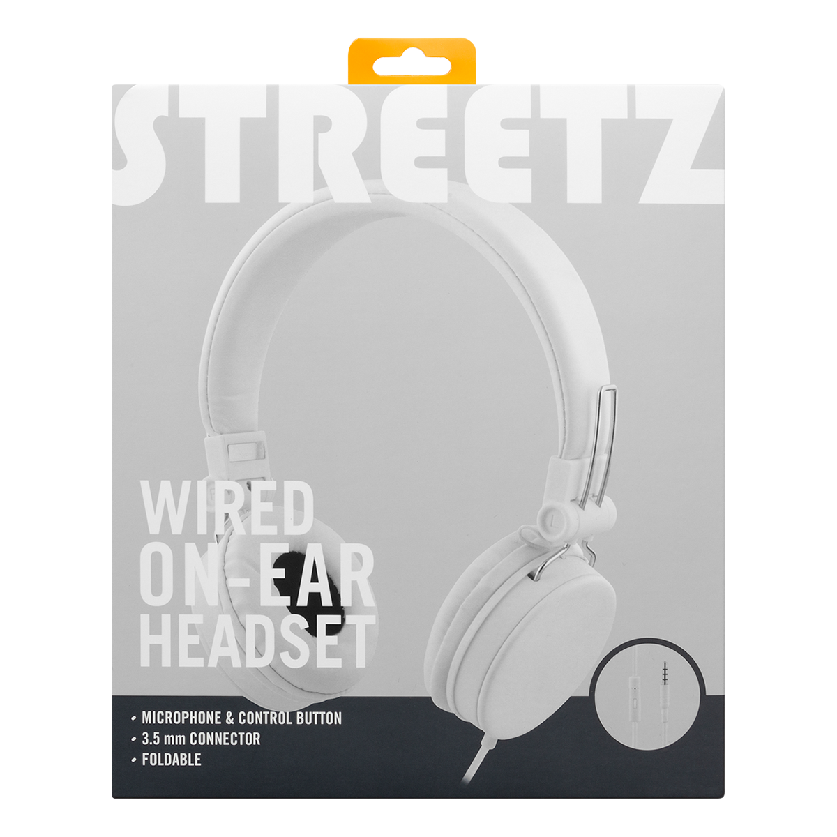 STREETZ vikbara hörlurar med mikrofon, 3.5mm, 1.5m, vit