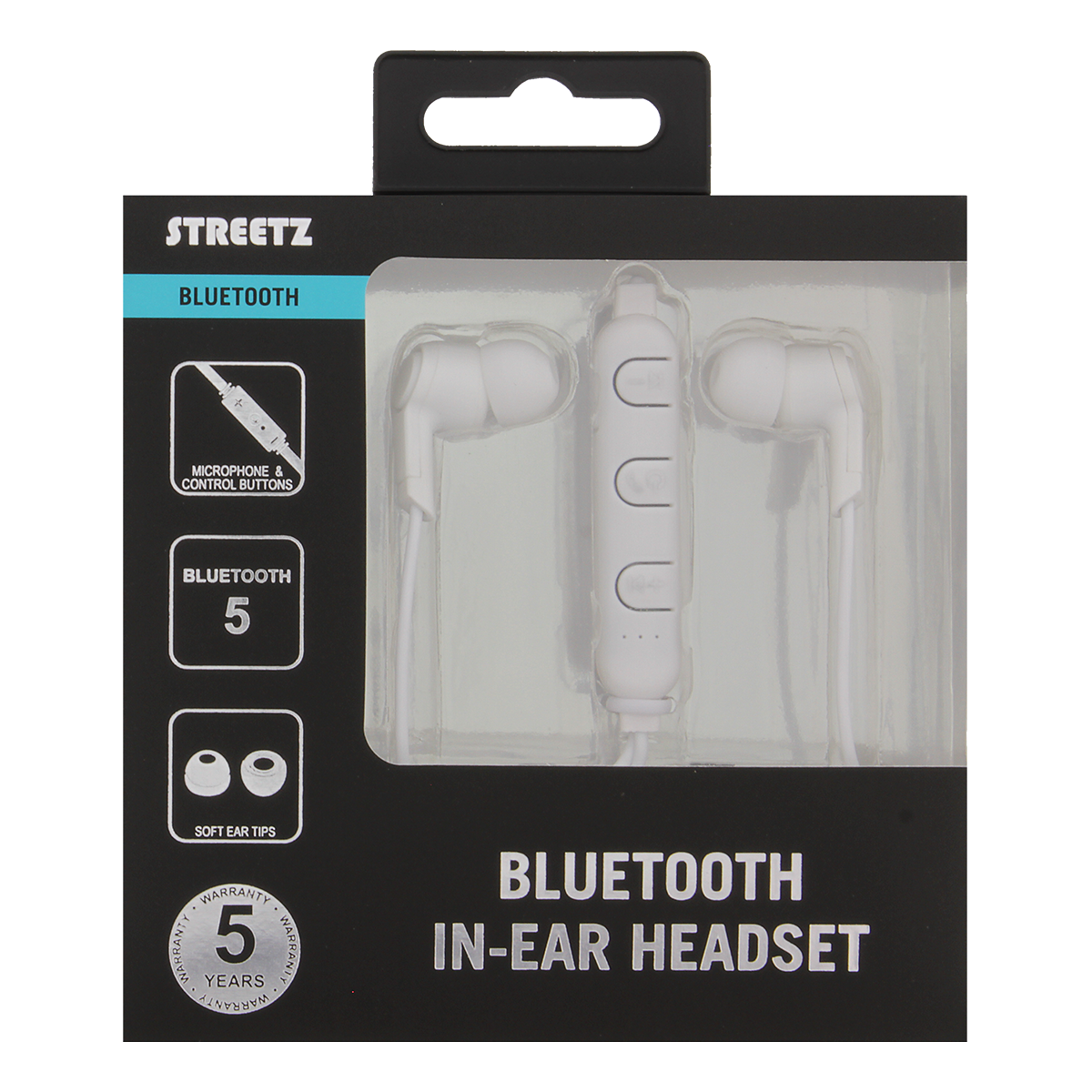 STREETZ In-ear Bluetooth headset, mjuka öronkuddar, vit
