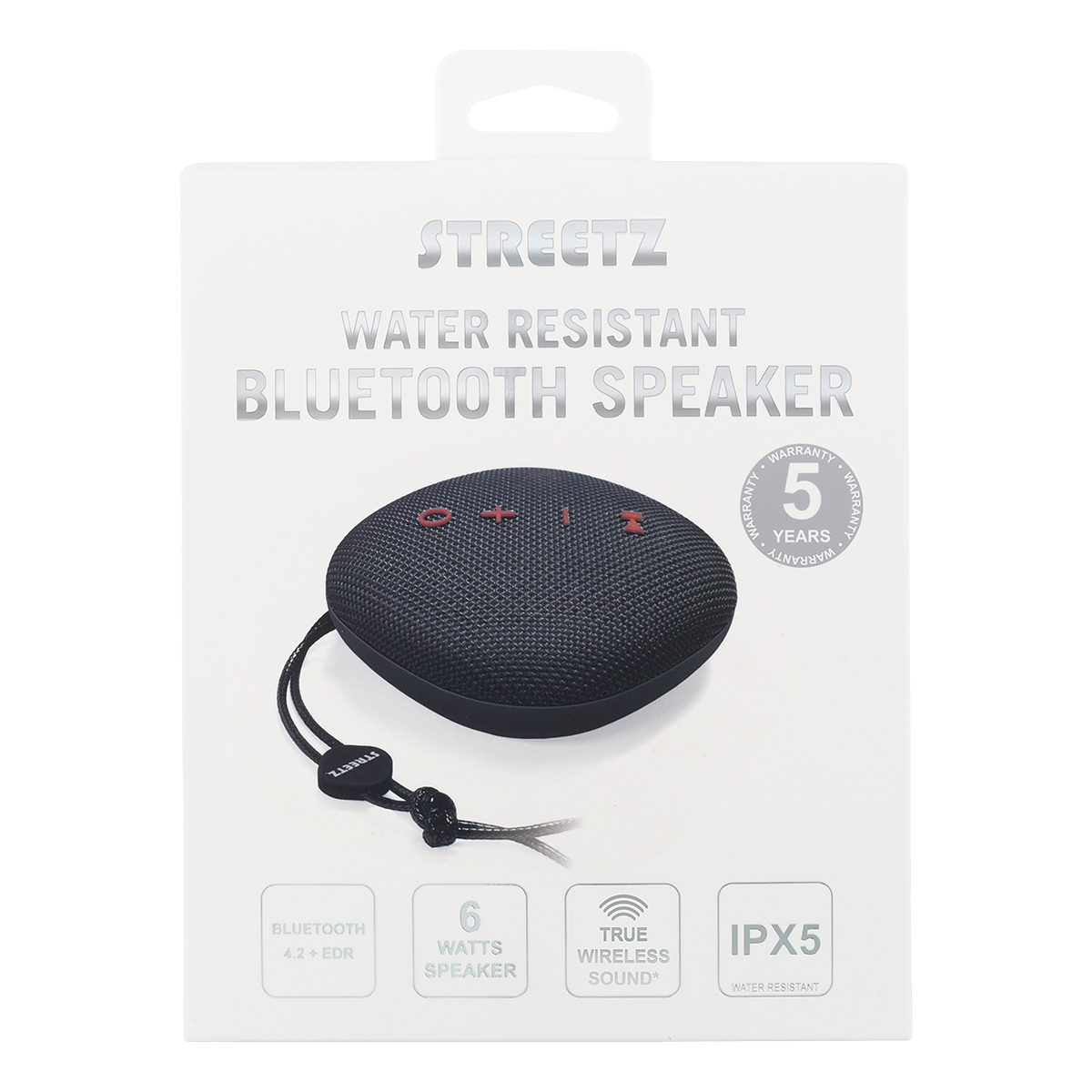 STREETZ vattentålig Bluetooth-högtalare, TWS,BT 4.2, 1x6W, svart
