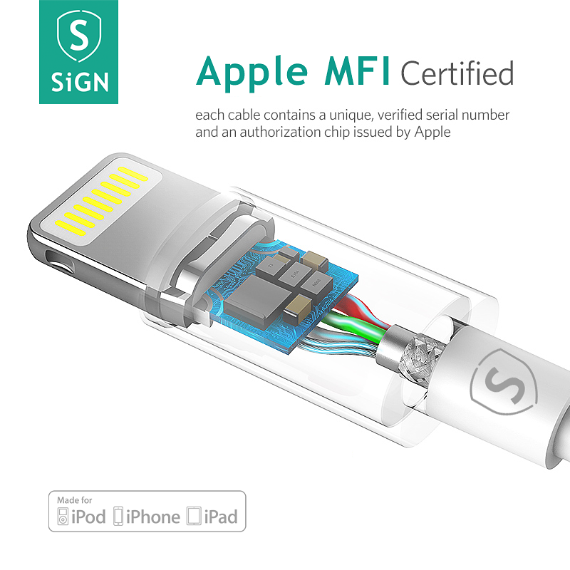SiGN Lightning-kabel till iPhone / iPad, MFi-certifierad, 3m