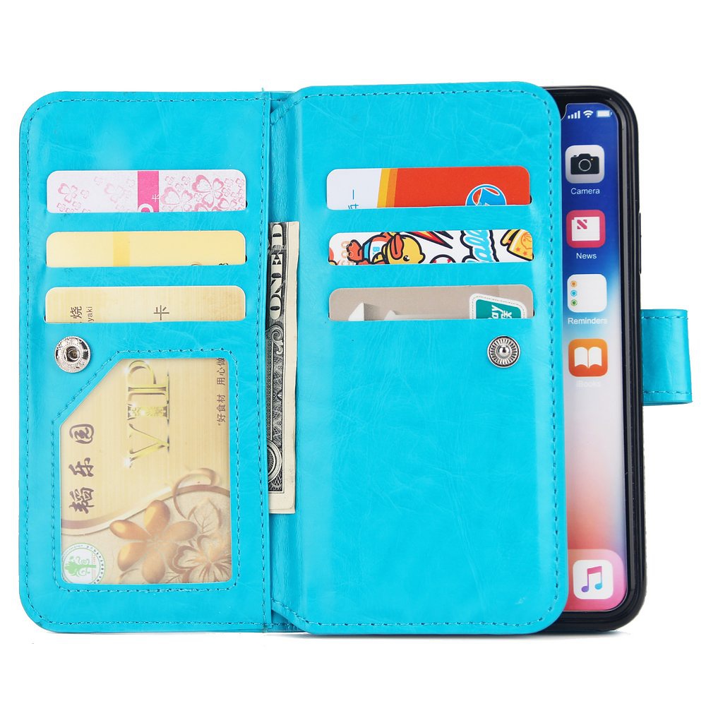 Plånboksfodral med fotoram, 9 kortplatser, iPhone XS Max, blå