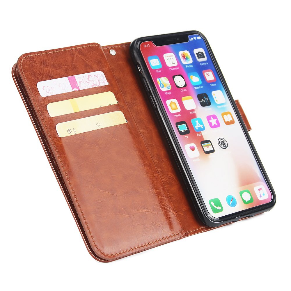 Plånboksfodral med fotoram, 9 kortplatser, iPhone XS Max, brun