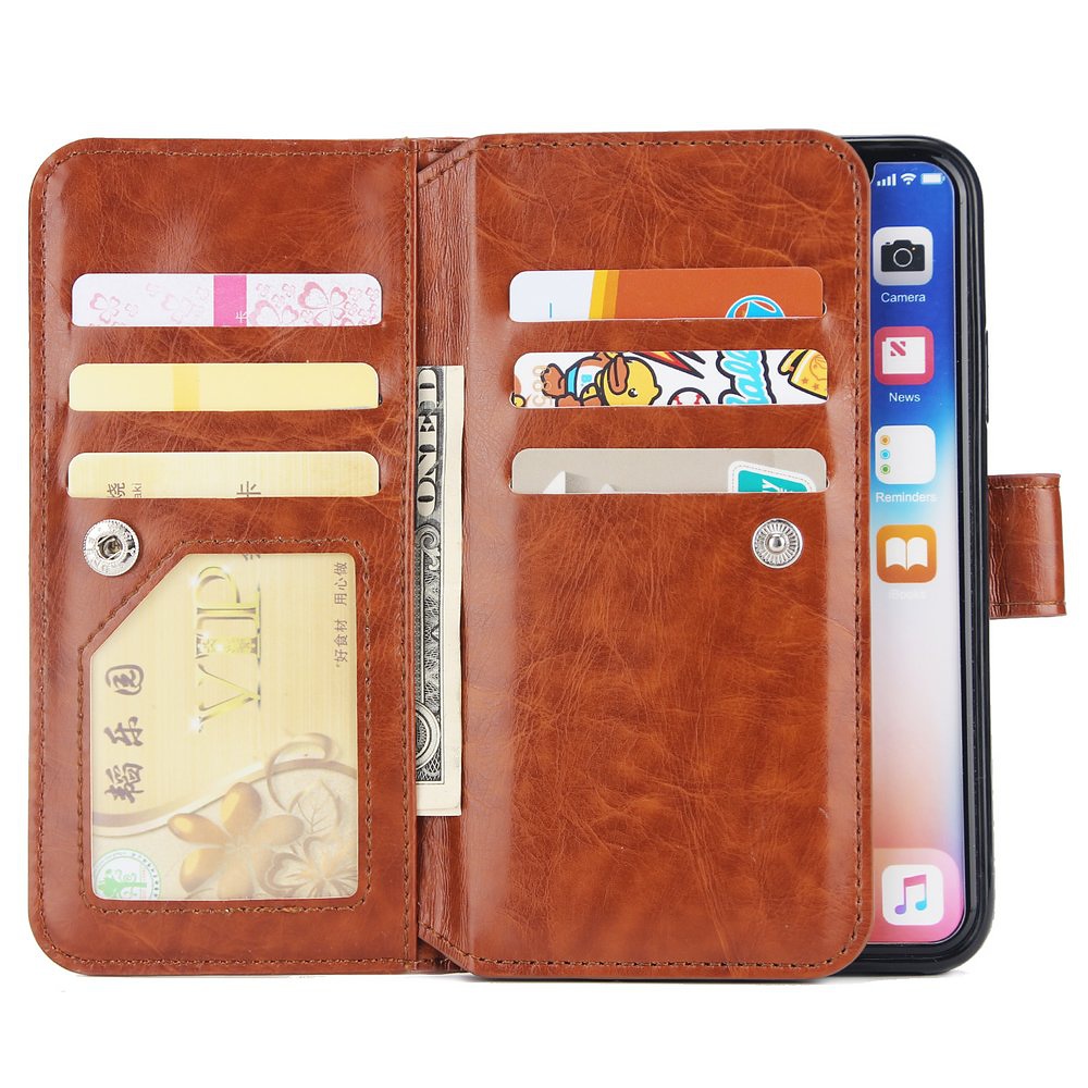 Plånboksfodral med fotoram, 9 kortplatser, iPhone XS Max, brun
