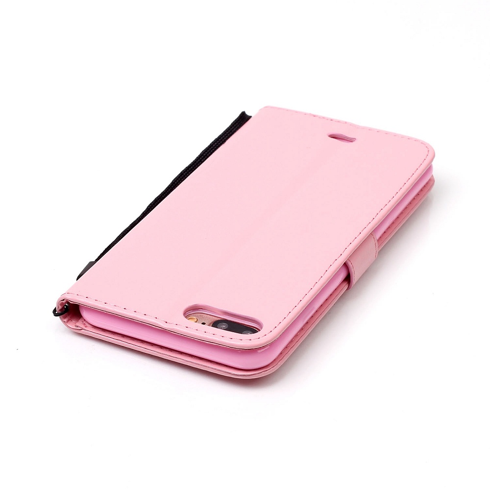 Läderfodral med vristband och stöd, iPhone 7 Plus, rosa