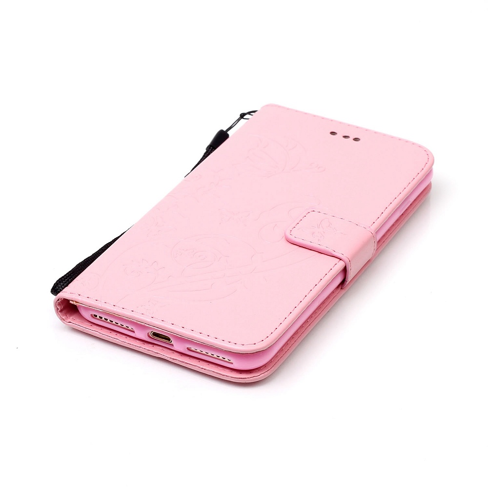 Läderfodral med vristband och stöd, iPhone 7 Plus, rosa