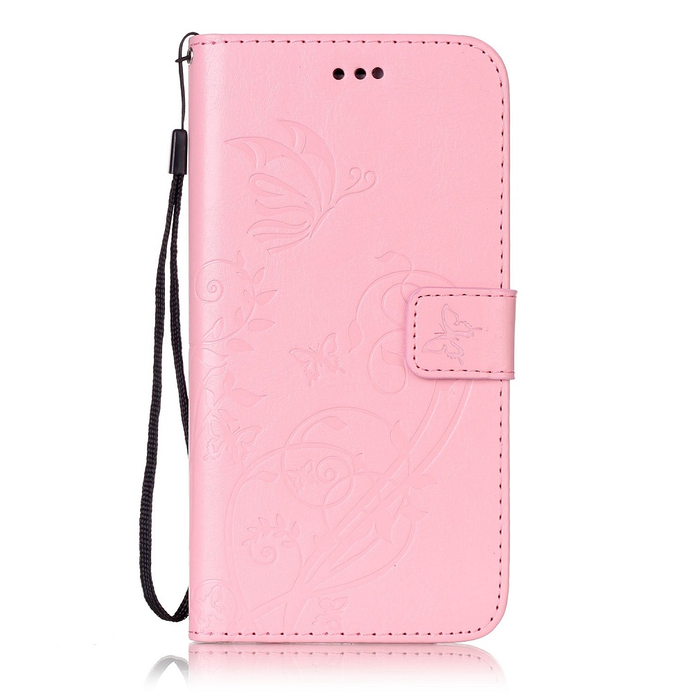 Läderfodral med vristband och stöd, iPhone 7 Plus, rosa