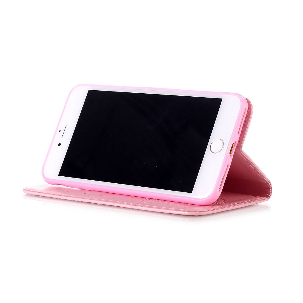 Läderfodral med vristband och stöd, iPhone 7 Plus, rosa