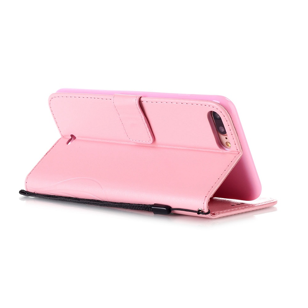 Läderfodral med vristband och stöd, iPhone 7 Plus, rosa