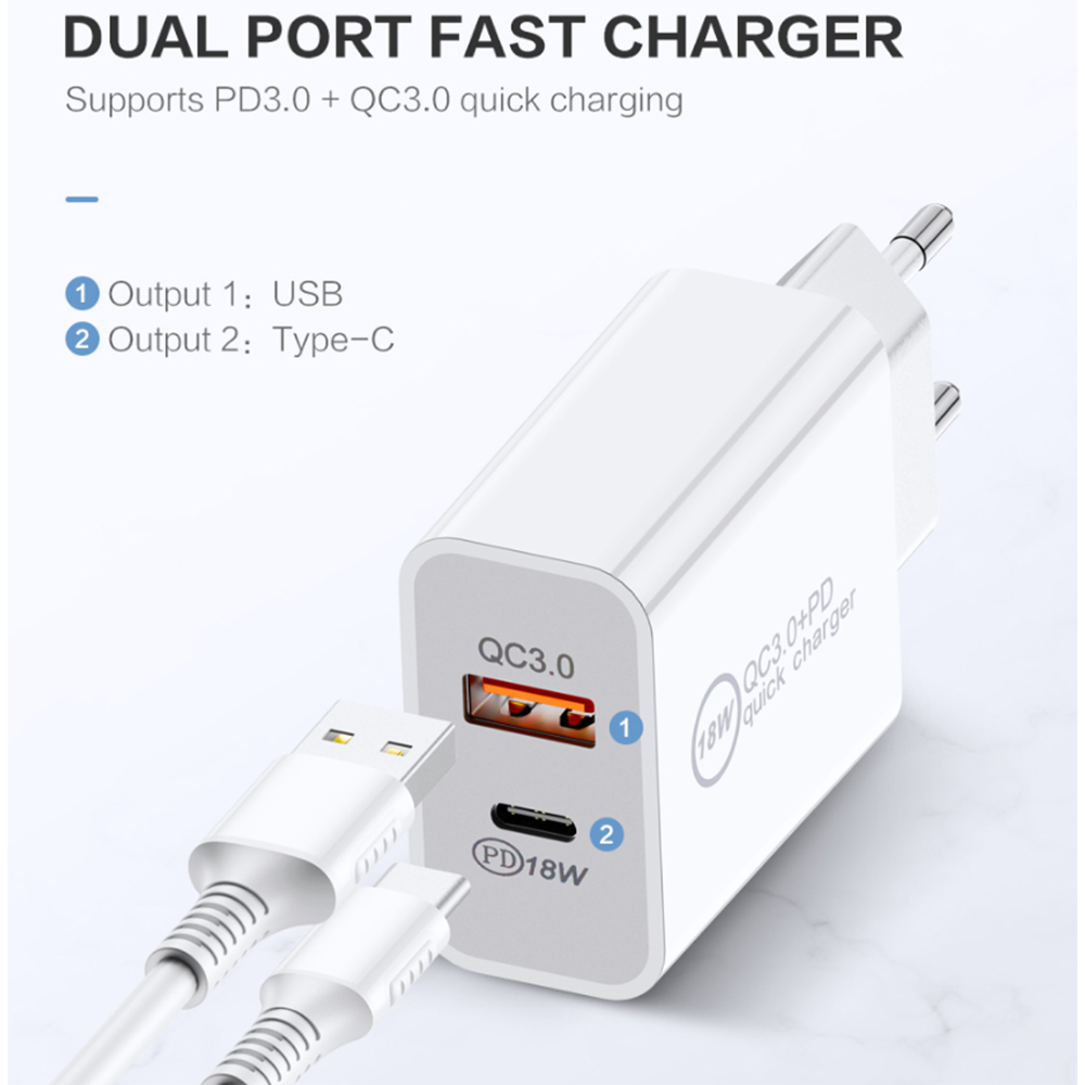 Snabbladdare med USB-C till Lightning kabel, 18W, 2.4A, 1m