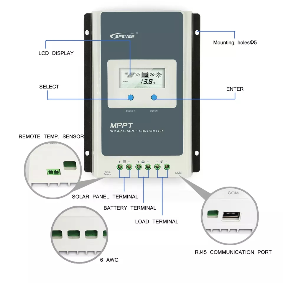 Epever Tracer1210AN MPPT Laddningsregulator för solcellsladdare