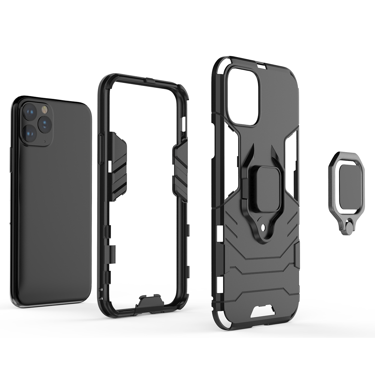 Stöttåligt skal med fingerring/ställ, iPhone 11 Pro, blå/grå