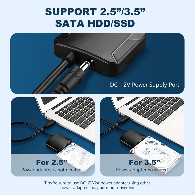 USB 3.0 till 2.5 -3.5 tum SATA SSD/HDD-adapter, 6TB, 5GBps