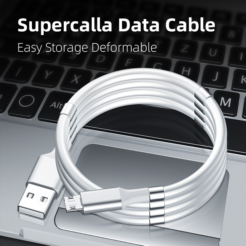 SuperCalla Magnetisk MicroUSB-kabel, 2A, 1.8m, vit