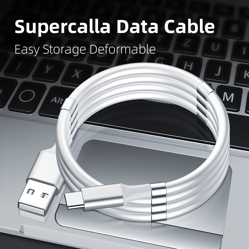 SuperCalla Magnetisk USB-C kabel, 2A, 0.9m, svart