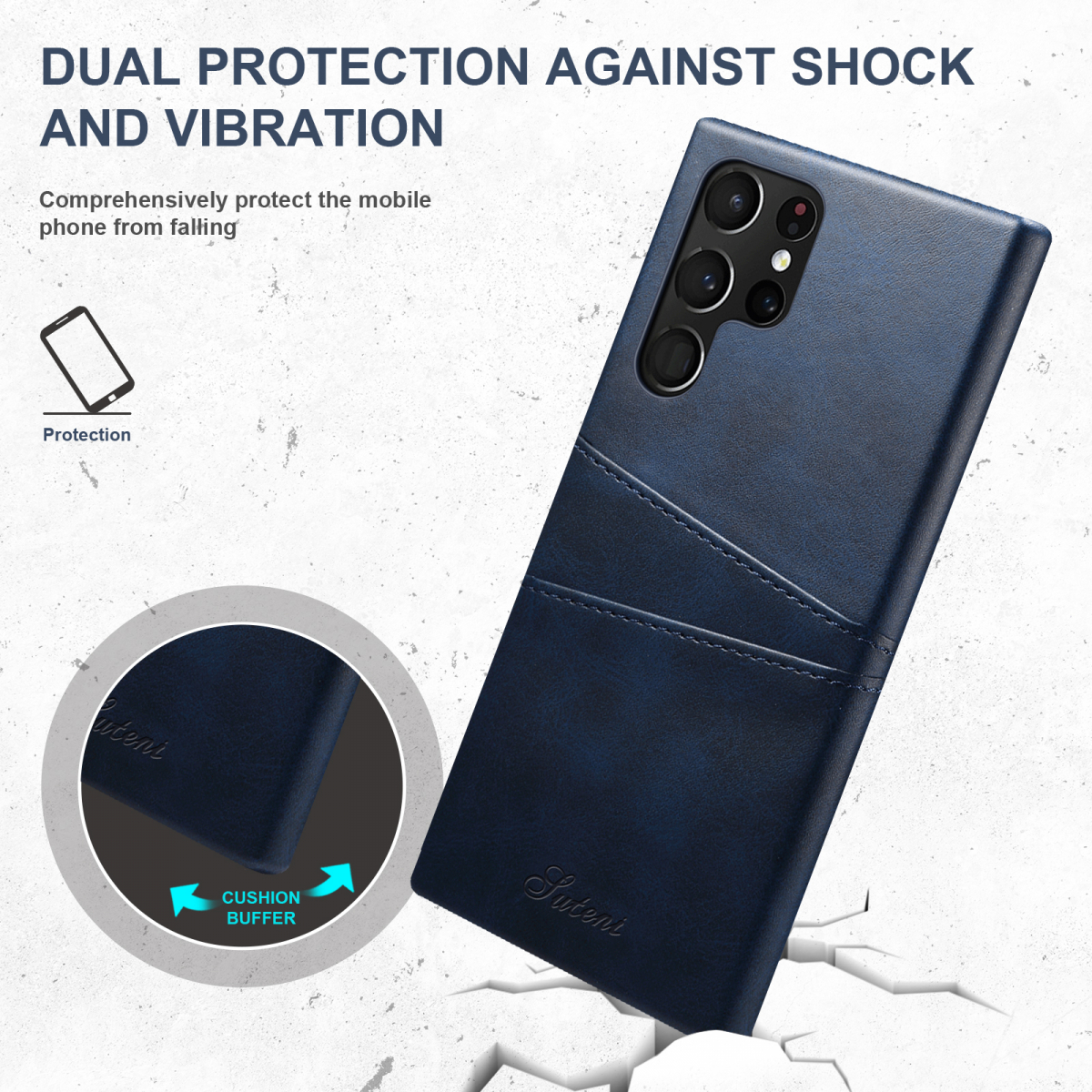 Läderskal med 2 kortplatser till Samsung S22 Ultra, blå