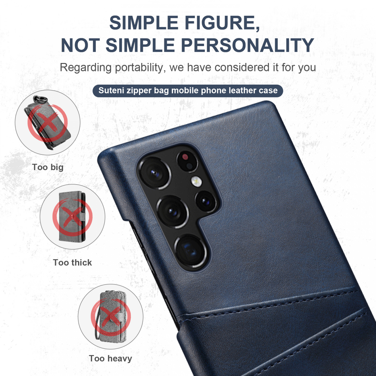 Läderskal med 2 kortplatser till Samsung S22 Ultra, blå