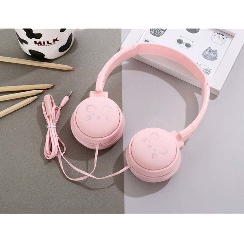 Trådbundna On Ear-hörlurar med söt design, rosa