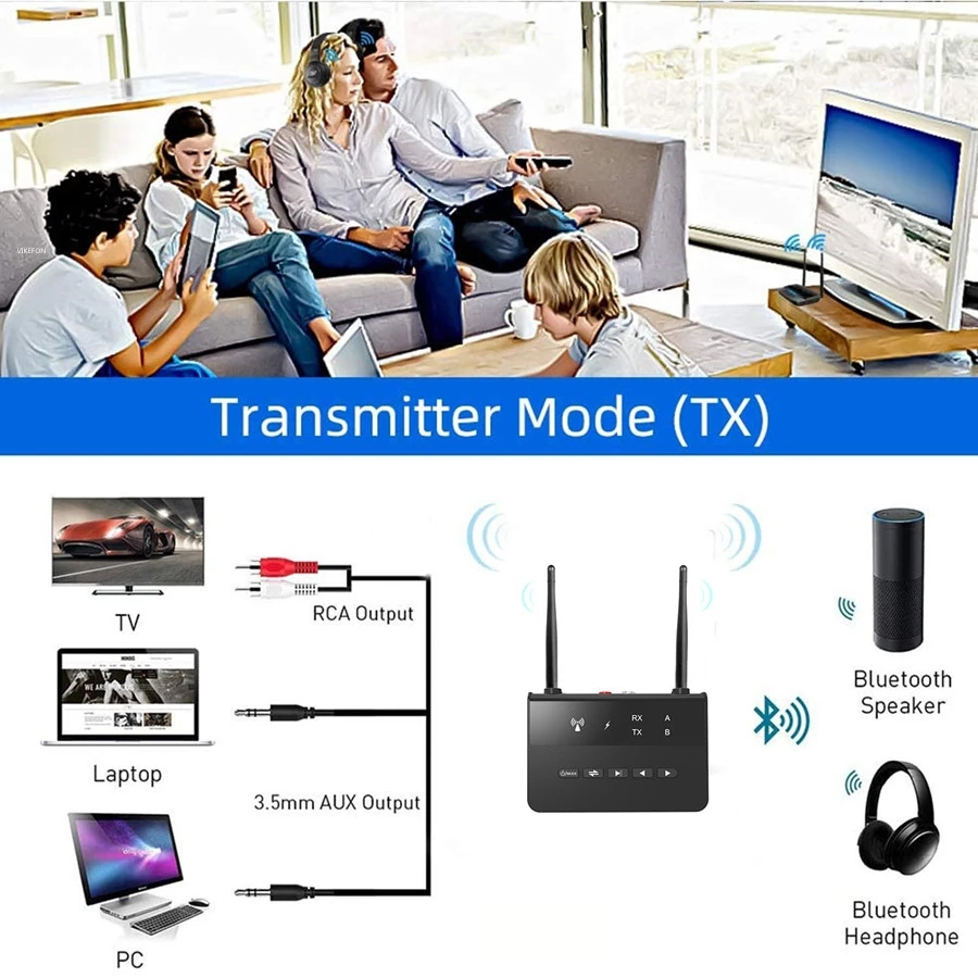 Trådlös Bluetooth 5.0 adapter, 3.5mm, Dual Link, RCA, USB, HiFi