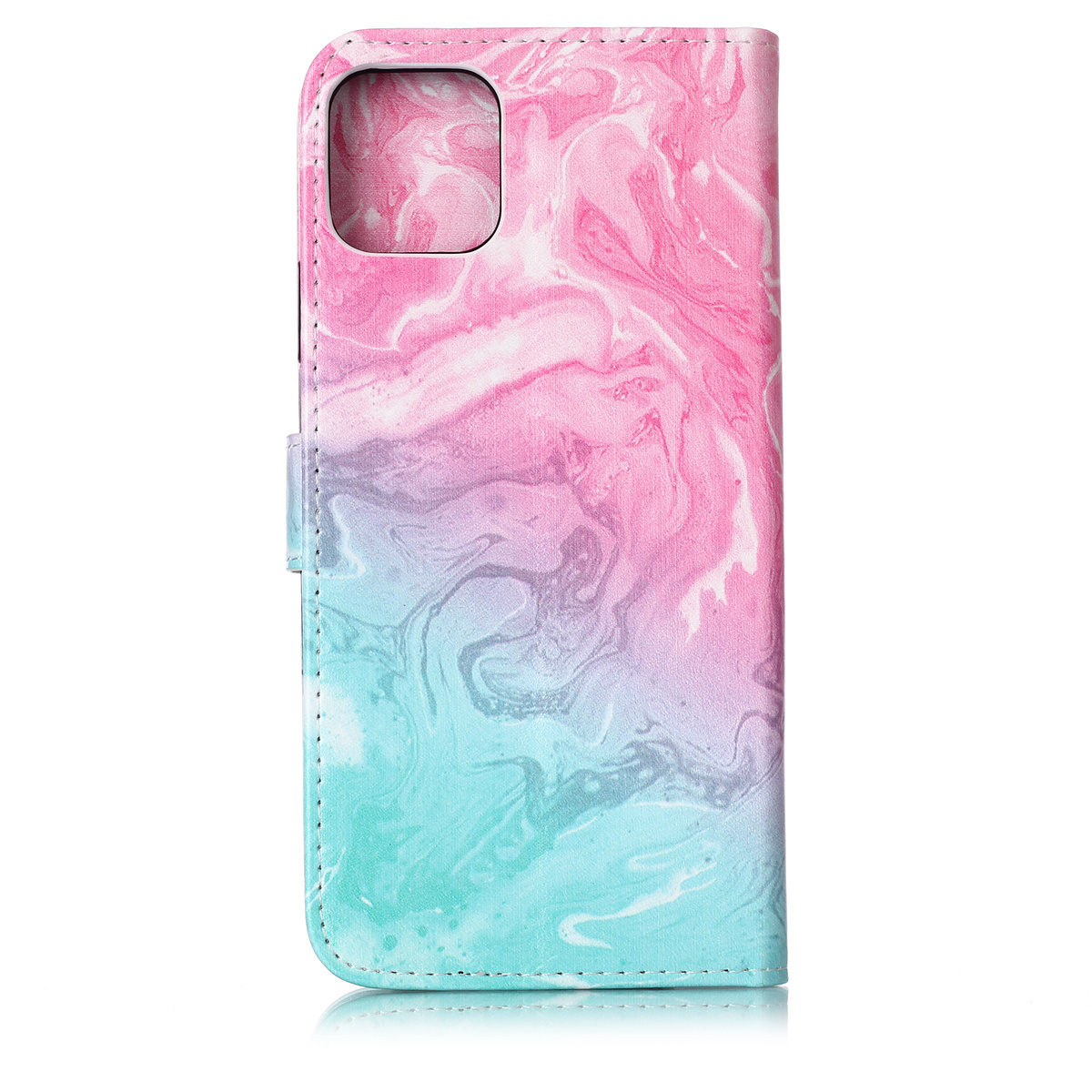 Trendigt läderfodral ställ, marmor, iPhone 11 Pro Max, rosa/blå
