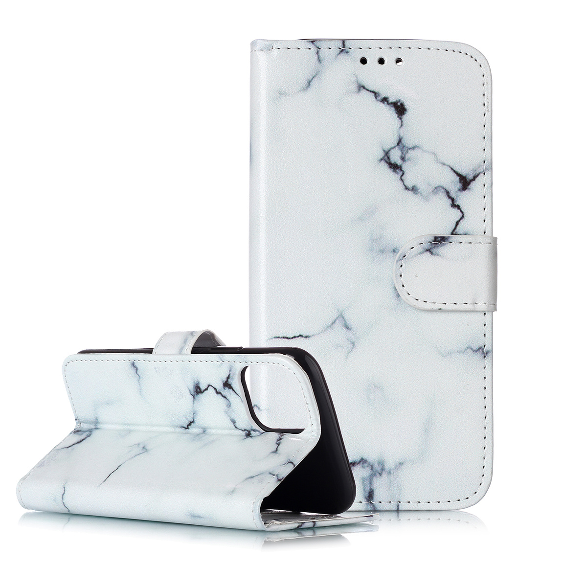 Marmorerat läderfodral med ställ till iPhone 11, vit