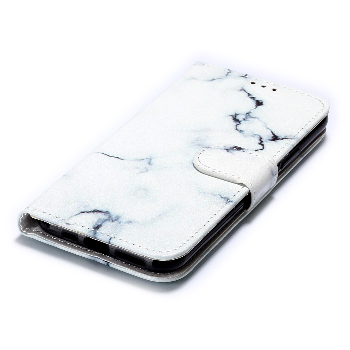 Marmorerat läderfodral med ställ till iPhone 11, vit
