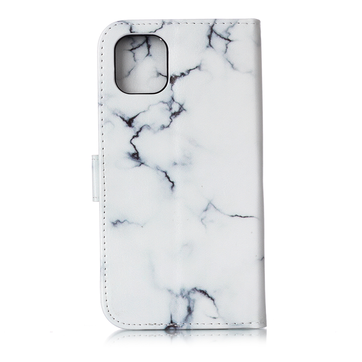 Trendigt läderfodral med ställ, marmormotiv, iPhone 11, vit
