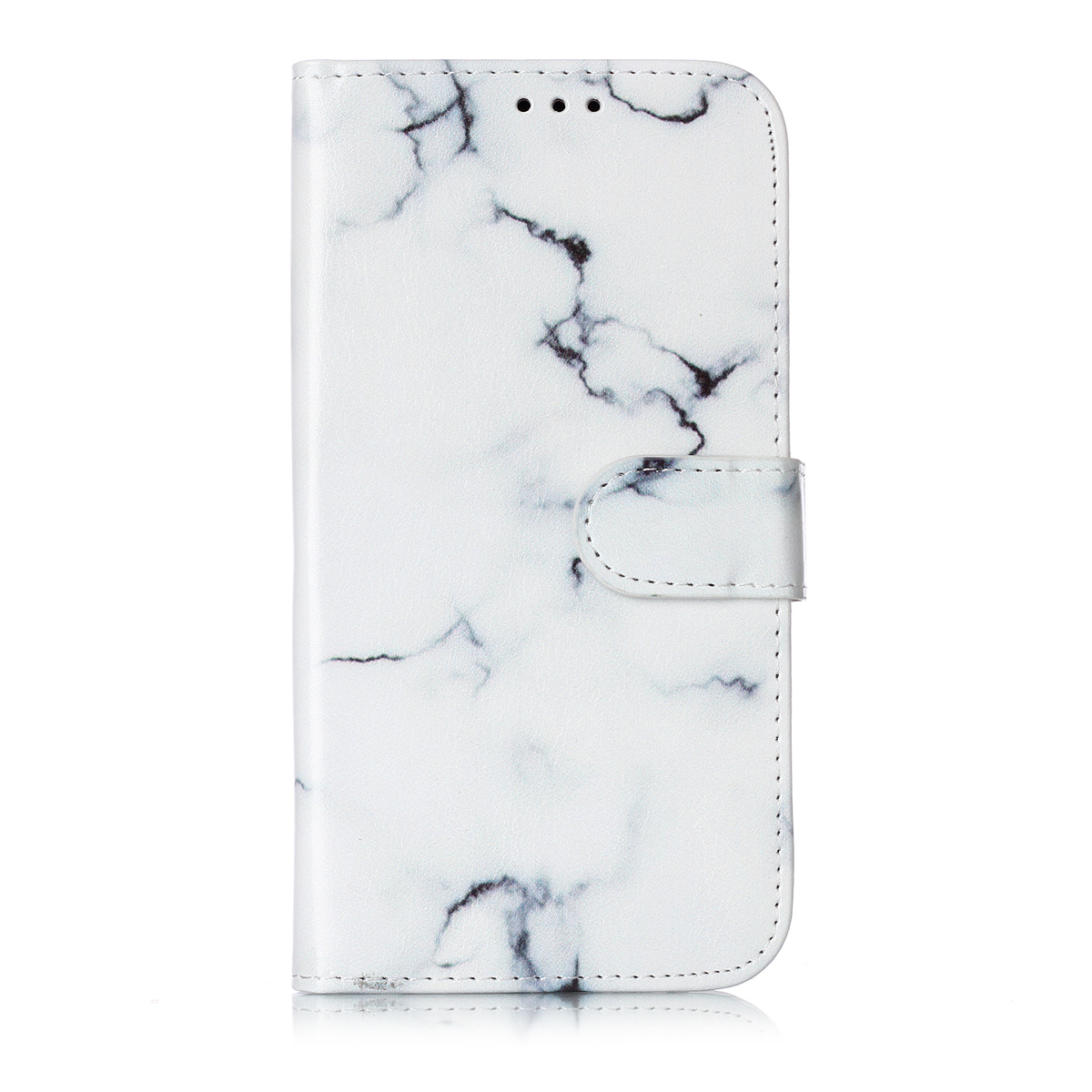 Trendigt läderfodral med ställ, marmormotiv, iPhone 11, vit