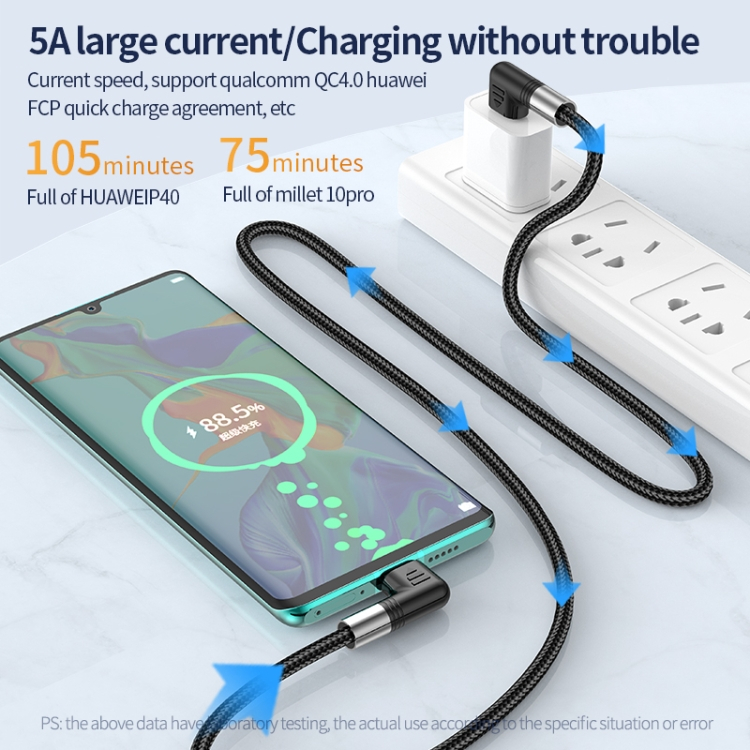 USB-C till USB-C kabel med vinklade kontakter, 5A, 100W, 2m