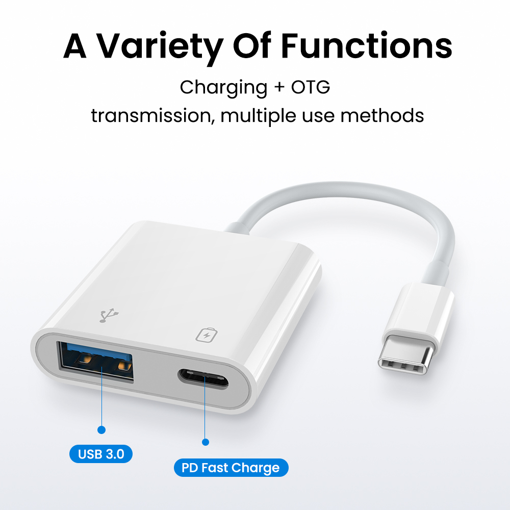 USB-C till USB 2.0-adapter med extra USB-uttag, PD, 2.4A