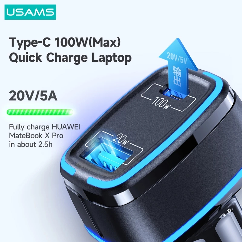 USAMS CC142 usb + usb-c billaddare, QC3.0, 120W