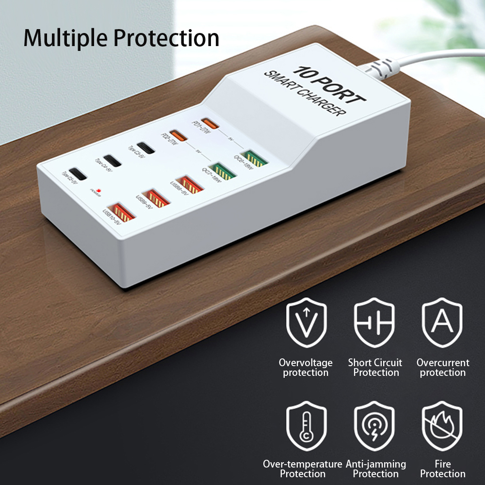 USB + USB-C Laddningsstation med 10 uttag, 72W
