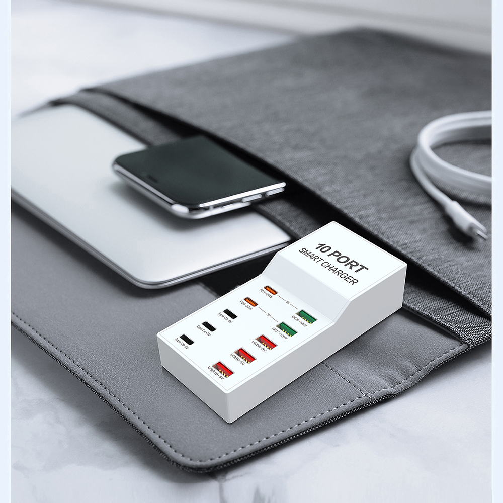 USB + USB-C Laddningsstation med 10 uttag, 72W