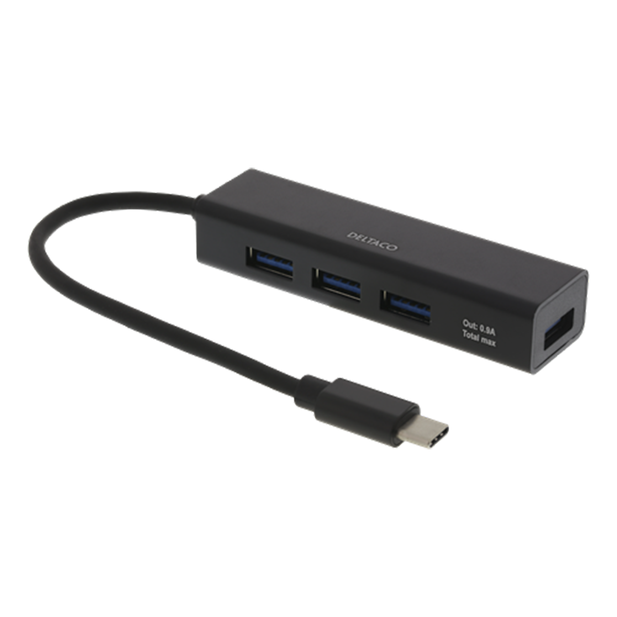 Deltaco, 4 Port hub, USB 3.1, svart
