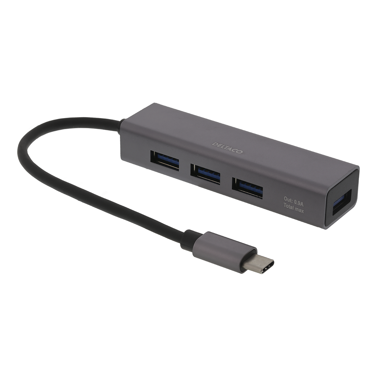 Deltaco. 4 Port hub, USB 3.1, rymdgrå